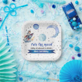 Two The Moon Rocket Space Blue Boy 2nd Birthday  Papieren Bordje (Feest)
