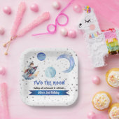 Two The Moon Rocket Space Blue Boy 2nd Birthday  Papieren Bordje (Feest)