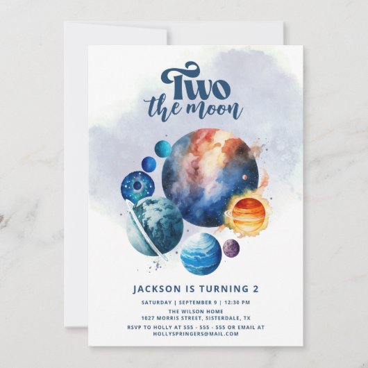 Two the Moon Schattige Boy 2nd Birthday Invitation Kaart (Voorkant)