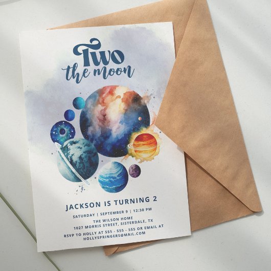 Two the Moon Schattige Boy 2nd Birthday Invitation Kaart