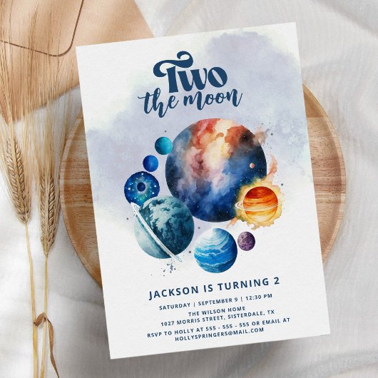 Two the Moon Schattige Boy 2nd Birthday Invitation Kaart