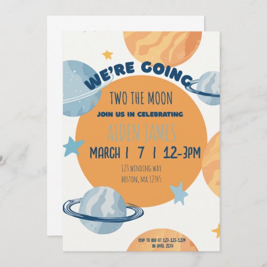 Two The Moon Second Birthday Invitation  Kaart (Voorkant / Achterkant)
