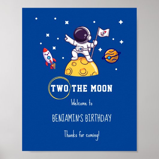Two The Moon second birthday kids Party Poster (Voorkant)
