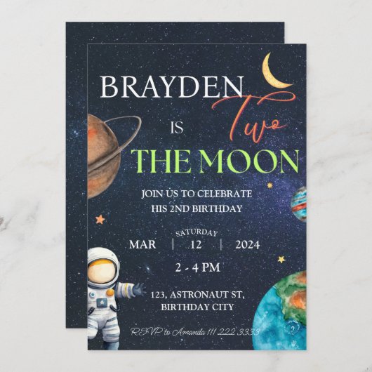 Two the Moon Space Boy 2nd Galaxy Planets Verjaard Kaart (Voorkant / Achterkant)