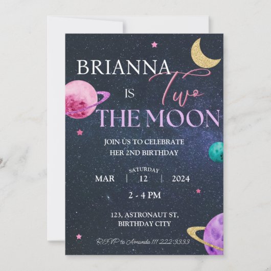Two the Moon Space Girl 2e Galaxy Verjaardag Kaart (Voorkant)