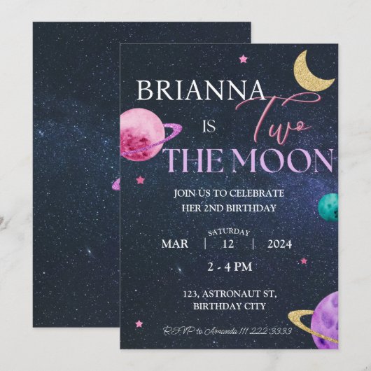 Two the Moon Space Girl 2e Galaxy Verjaardag Kaart (Voorkant / Achterkant)