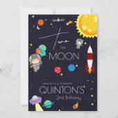 Two the Moon Space Theme 2nd Birthday Party Kaart (Voorkant)