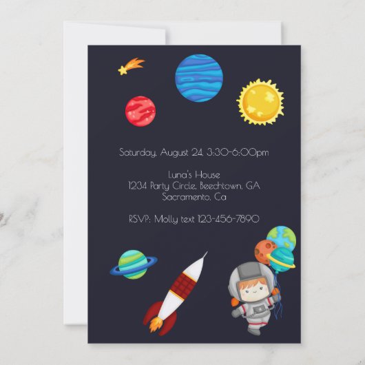 Two the Moon Space Theme 2nd Birthday Party Kaart (Achterkant)