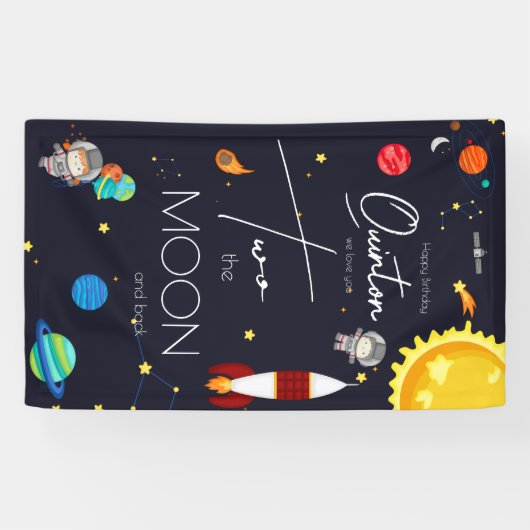 Two the Moon Space Theme 2nd Birthday Party Spandoek (Horizontaal)