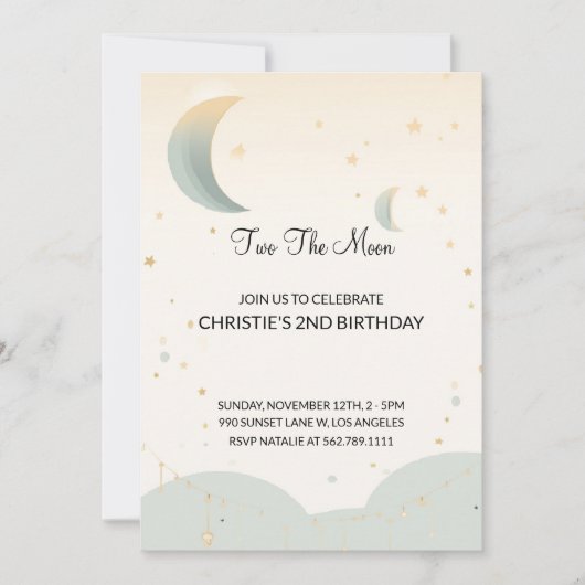 Two the Moon Tweede Verjaardag uitnodiging (Voorkant)
