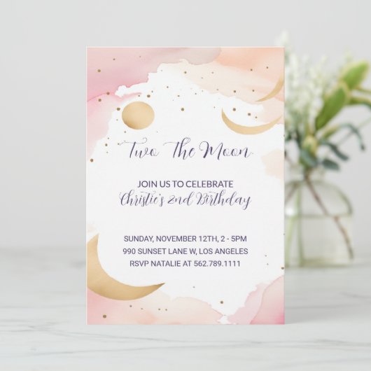 Two The Moon Tweede Verjaardag uitnodiging (Staand voorkant)