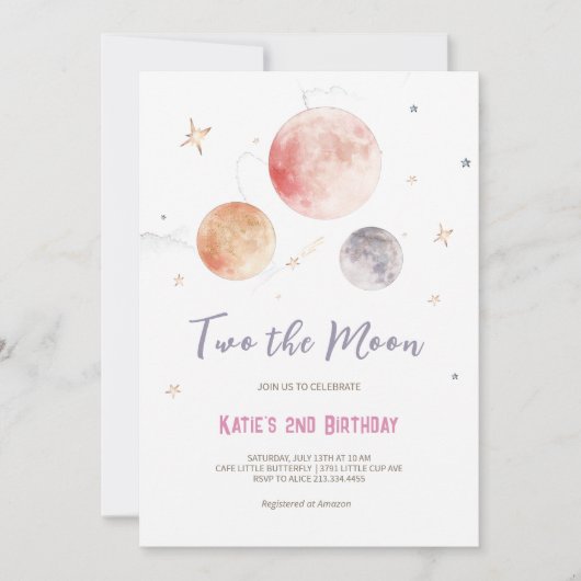 "TWO the Moon" Uitnodiging voor Verjaardag in de r (Voorkant)