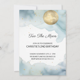 Two the Moon Verjaardag Uitnodiging Meisje Blauw