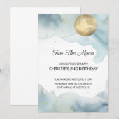 Two the Moon Verjaardag Uitnodiging Meisje Blauw (Voorkant / Achterkant)