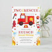 Two the Rescue Firetruck 2nd Birthday Invitation Kaart (Staand voorkant)