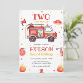 Two the Rescue Firetruck 2nd Birthday Invitation Kaart (Staand voorkant)