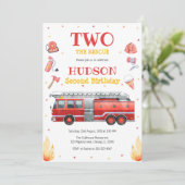 Two the Rescue Firetruck 2nd Birthday Invitation Kaart (Staand voorkant)