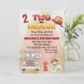 Two the Rescue, Watercolor Firetruck 2nd Birthday Kaart (Staand voorkant)
