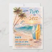 TWO the Sea Retro Surf Beach Birthday Kaart (Voorkant)
