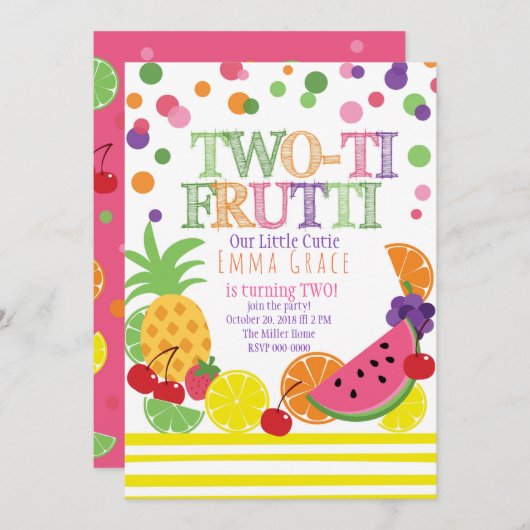 Two-ti Fruitii-uitnodiging Kaart (Voorkant / Achterkant)