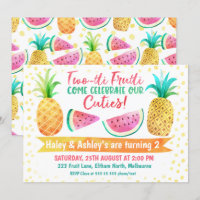 Two-Ti Frutti Girl Twins Verjaardag Uitnodiging