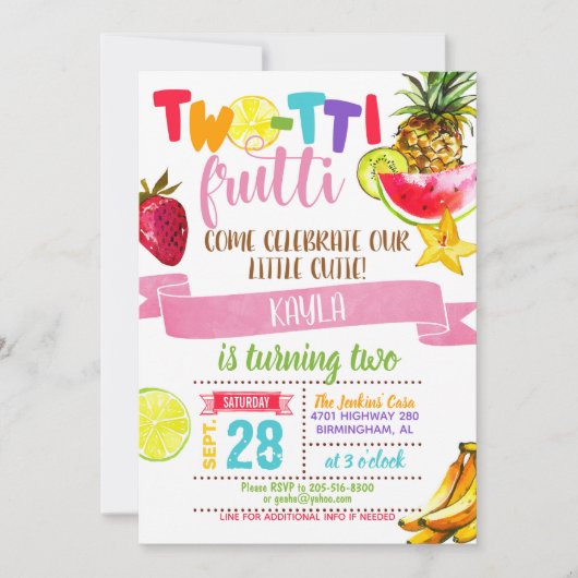 TWO-Ti Frutti Verjaardag Uitnodiging (Voorkant)