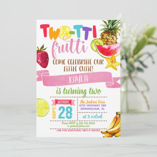 TWO-Ti Frutti Verjaardag Uitnodiging (Staand voorkant)