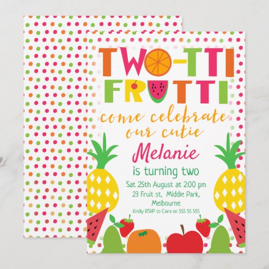 Two-tii Fruit Come viert uitnodiging voor tweede v (Voorkant / Achterkant)
