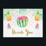 Two-tii Frutti Birthday Hartelijk dank Bedankkaart<br><div class="desc">Deze schattige en kleurrijke waterverf met twee tientallen fruit dankzij je kaart is voorzien van een grote watermeloen, twee anananassen, watermeloensappen en een of andere bladervorm. Het ontwerp omvat ook enkele faux gouden stippen en tekst. Je bericht verschijnt op de achterkant van de kaart. De gelijkaardige ontwerp 2de verjaardagsuitnodiging is...</div>