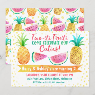 Two-Tii Frutti Girl Twins Birthday Uitnodiging