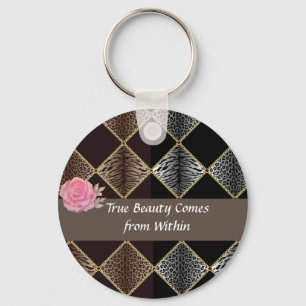 Two Tone Animal Print True Butty Button Key chain Sleutelhanger