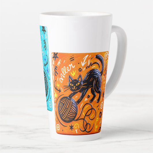 Two-Tone Black Cat  Latte Mok (Rechterhoek)