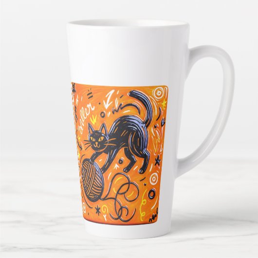 Two-Tone Black Cat  Latte Mok (Rechts)