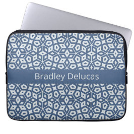 Two-Tone Blauw Mozaïek met Donkere Naam Streep Laptop Sleeve