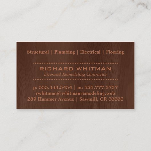 Two-Tone Brown Woodgrain Professional Visitekaartje (Achterkant)