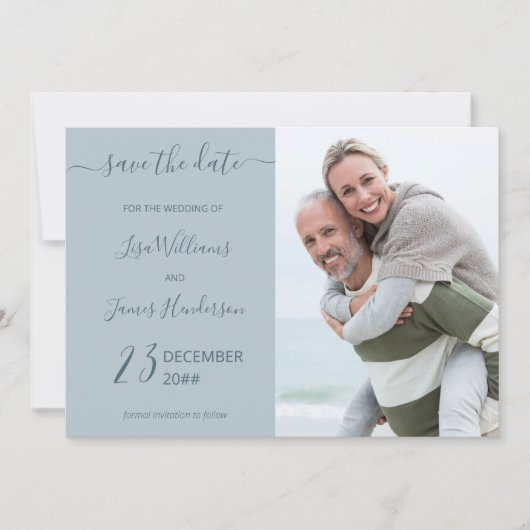 Two-Tone Dusty Blue Custom Photo Sla de datum op Kaart (Voorkant)