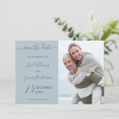 Two-Tone Dusty Blue Custom Photo Sla de datum op Kaart (Staand voorkant)