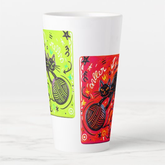 Two-Tone Neon Cat Latte Mok (Voorkant)