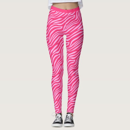 Two Tone Neon Pink Tiger Stripe Patroon Gym Leggings (Voorkant)