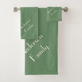 Two-Tone Pine Green Modern Custom Family Name Bad Handdoek