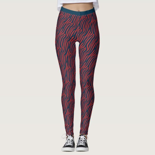 Two Tone Rood Blauw Tiger Streep Patroon Gym Fitne Leggings (Voorkant)
