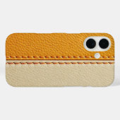 Two-Tone Tan & Cream Stitched Leather Phone Case (Achterkant (horizontaal))