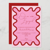 Two tone wave border engagement party uitnodiging (Voorkant / Achterkant)