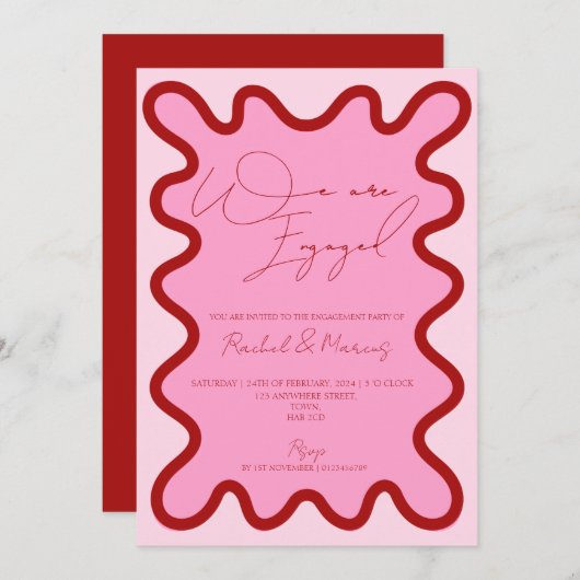 Two tone wave border engagement party uitnodiging (Voorkant / Achterkant)