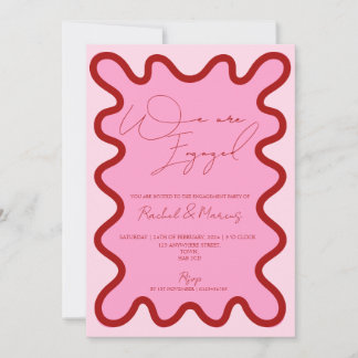 Two tone wave border engagement party uitnodiging