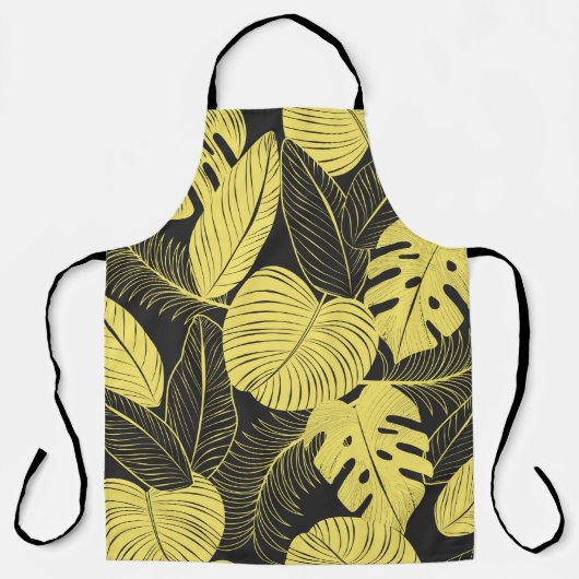 Two Tone Yellow Black Tropical Leaf Seamless Patte Schort (Voorkant)