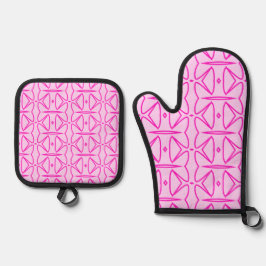 Two Toned Pink Pattern Ovenwant & Pannenlap Set