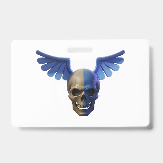 Two-Toned Skull with Blue Stylized Wings Badge (Voorzijde)