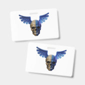 Two-Toned Skull with Blue Stylized Wings Badge (Voor- en achterkant)