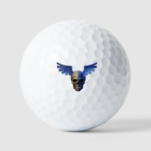 Two-Toned Skull with Blue Stylized Wings Golfballen (Voorkant)